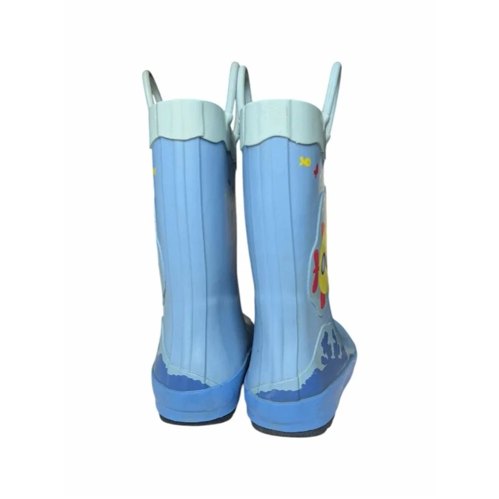 Cat & Jack Blue Submarine Shark Rain Boots Kids Size 10 Waterproof Pull-On